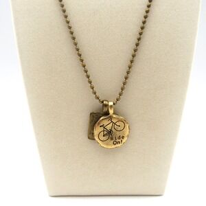 Vintage Ride On Amour Pendant Necklace Gold Tone Ball Chain Bicycle Unisex JK